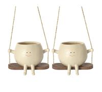 Jardinière à Suspendre Intérieur Extérieur, 2 Pot de Fleurs en Résine avec Visage Sourire et Balançoire, Pot de Fleur pour Cactus Succulentes, Décoration Murale pour Maison Bureau Balcon Jardin