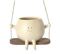 Jardinière à Suspendre Intérieur Extérieur, Mignon Pot de Fleurs en Résine avec Visage Sourire et Balançoire, Pot de Fleur pour Cactus Succulentes, Panier de fleurs créatif à suspendre avec balançoire