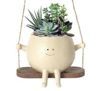 Jardinière à Suspendre Intérieur Extérieur, Mignon Pot de Fleurs en Résine avec Visage Sourire et Balançoire, Pot de Fleur pour Cactus Succulentes, Décoration Murale pour Maison Bureau Balcon Jardin