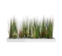 Jardinière artificielle basse - Composition florale en herbe - L 80 cm - Blanc