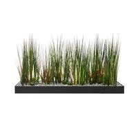 Jardinière artificielle basse Top de finition végétalisé herbes et plantes - L 80 cm - Noir