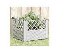 Jardinière avec piquets blanc 43,5x43,5x43,5 cm PP, bac à fleurs, support de jardinière, support de fleurs, bac à 368010