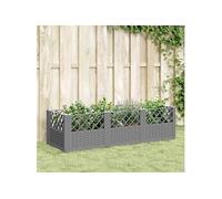 Jardinière avec piquets gris clair 123,5x43,5x43,5 cm PP, bac à fleurs, support de jardinière, support de fleurs, bac 368018