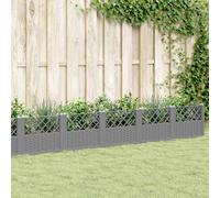 Jardinière avec piquets gris clair 42,5x42,5x28,5 cm PP, bac à fleurs, support de jardinière, support de fleurs, bac 368003