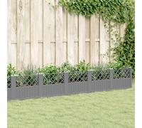 Jardinière avec piquets gris clair 42,5x42,5x28,5 cm PP, bac à fleurs, support de jardinière, support de fleurs, bac 368003