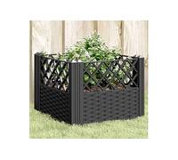 Jardinière avec piquets noir 43,5x43,5x43,5 cm PP, bac à fleurs, support de jardinière, support de fleurs, bac à 368007