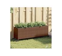 vidaXL Jardinière avec roulettes et 3 pots en rotin Marron 107x32x38 cm