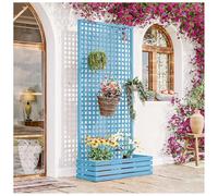 Jardinière Avec Treillage En Bois L'extérieur, Paravent Séparateur Autoportant, Bac À Fleurs Pour Patio Et Balcon, Clôture Jardin Décorative Cour Arrière, Terrasse Et Deck.(Blue,63x33x90 cm)