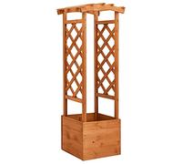 Jardinière avec treillis 49 x 39 x 130 cm, bois de sapin lasuré, plate-bande surélevée pour plantes d'extérieur, grande, idéale pour les fleurs grimpantes et les légumes