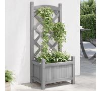 Jardinière avec Treillis Bac à Fleurs Jardin Gris Bois Massif de Sapin vidaXL