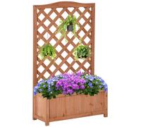 Jardinière Avec Treillis - Bac À Fleurs - Jardinière Sur Pied - Dim. 70l X 28l X 117h Cm - Fond À Lattes - Bois Sapin Pré-Huilé
