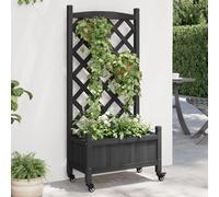 vidaXL Jardinière avec treillis et roues noir bois massif de sapin 3207649 Noir G
