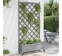 vidaXL Jardinière avec Treillis, Lit Surélevé, Bac à Fleurs, Pot de Plantes, Boîte à Fleurs Jardin Patio Terrasse, Gris Bois Massif de Sapin