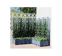 Jardinière avec Treillis, Bac à Fleurs, Pot à Plantes, Boîte à Fleurs Jardin Terrasse Patio Extérieur, Bleu Gris 318256