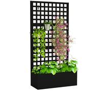 Outsunny Jardinière avec Treillis, Brise-Vue, lit surélevé de Jardin, jardinière extérieure en Acier galvanisée, pour Plantes grimpantes, bac à Fleurs pour Balcon terrasse Patio, 89x40x178cm, Noir