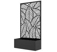 Jardinière avec treillis design feuillage métal époxy noir
