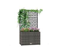 Outsunny Jardinière avec treillis 57×30×107 cm – 2 bacs, inserts d'irrigation, PE rotin tressé gris