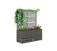 Outsunny Jardinière pour plantes avec treillis, 3 pots 33L, résine tressée & acier, Gris/Noir