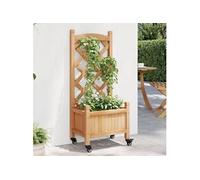 Jardinière avec treillis et roues marron bois massif de sapin 3207644