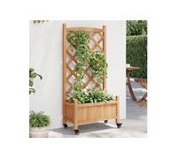 Jardinière avec treillis et roues marron bois massif de sapin 3207647