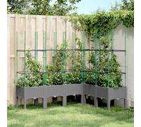 Jardinière avec treillis gris clair 160 x 120 x 142,5 cm PP | Léger, robuste, résistant aux chocs, absorbe l'humidité, drainage, aspect rotin, design surélevé pour légumes, fleurs