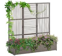 Jardinière Avec Treillis Haut Dim. 103l X 29l X 103h Cm Résine Tressée Pe Aspect Rotin Gris