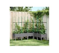 vidaXL Jardinière avec Treillis, Lit Surélevé, Bac à Fleurs, Pot de Plantes, Boîte à Fleurs Jardin Patio Terrasse Extérieur, Gris Clair PP