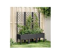 vidaXL Jardinière avec Treillis, Lit Surélevé, Bac à Fleurs, Pot de Plantes, Boîte à Fleurs Jardin Patio Terrasse Extérieur, Noir PP