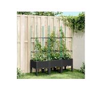 vidaXL Jardinière avec treillis – Lit surélevé, bac à fleurs pour jardin/patio/terrasse – Noir PP