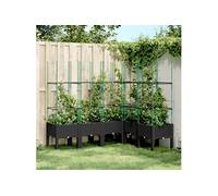 vidaXL Jardinière avec Treillis, Lit Surélevé, Bac à Fleurs, Pot de Plantes, Boîte à Fleurs Jardin Patio Terrasse Extérieur, Noir PP