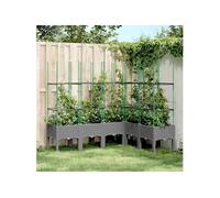 vidaXL Jardinière – Lit surélevé avec treillis, Bac à fleurs Gris clair PP