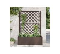 vidaXL Jardinière avec Treillis Lit Surélevé de Jardin Boîte à Fleurs Bac à Plantes Boîte de Plantation Extérieur Patio 100x43x142 cm PP Moka