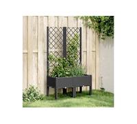 vidaXL Jardinière avec Treillis, Lit Surélevé de Jardin, Pot de Fleurs, Bac à Plantes, Boîte de Plantation Patio Terrasse Extérieur, Noir PP