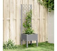 vidaXL Jardinière avec Treillis, Lit Surélevé de Jardin, Pot de Fleurs, Bac à Plantes, Boîte de Plantation Patio Terrasse Extérieur, Gris Clair PP
