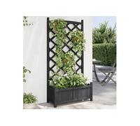 vidaXL Jardinière avec Treillis, Lit Surélevé, Bac à Fleurs, Pot de Plantes, Boîte à Fleurs Jardin Patio Terrasse, Noir Bois Massif de Sapin