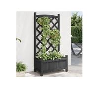 Jardinière avec treillis noir bois massif de sapin 365487