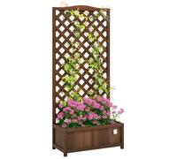 Outsunny Jardinière avec Treillis - bac à Fleurs - jardinière sur Pied - dim. 76L x 36l x 170H cm - Fond à Lattes - Bois Sapin pré-huilé foncé Marron