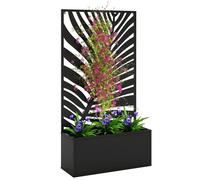 Outsunny Jardinière avec treillis, brise-vue paravent, jardinière extérieure métal sur pieds ou murale, motif de grande feuille de bambou, bac à fleurs rectangulaire balcon terrasse, 61x23x113cm, noir