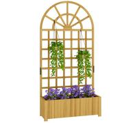 Jardinière avec treillis - Outsunny - trous de drainage - bois massif - pour plantes grimpantes légumes - 90x30x180cm, bois naturel