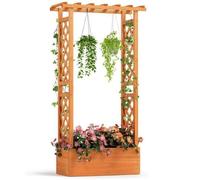 Jardinière avec Treillis - RELAX4LIFE - Barres Suspendues - Bac à Fleurs en Bois Sapin - Plantes Grimpantes - 78X36X152CM - Orange