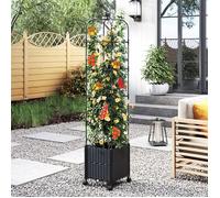 Jardinière avec Treillis - RELAX4LIFE - Système Auto-arrosant - 4 Roues Universelles - Hauteur Réglable - Bac à Fleurs avec Support