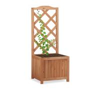 Relaxdays Jardinière avec treillis bac à fleurs treillage bois jardin pot plantes résistant 20 litres 90 cm, nature
