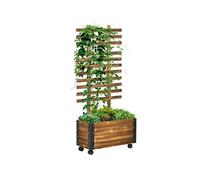 Jardinière avec treillis sur roulettes - inserts d'irrigation, géotextile inclus - métal bois sapin traité carbonisation