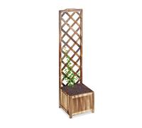 Relaxdays Jardinière avec Treillis Espalier Tuteur Plantes grimpantes bac à Fleurs en Bois Vigne Lierre Rose 25L, 147 cm, Nature, L