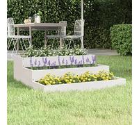 Jardinière blanche 78 x 78 x 27 cm en bois de pin massif, design marches d'escalier, robuste, pour jardin, balcon et terrasse, idéal pour fleurs et plantes
