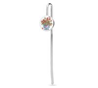 Jardinière bleue et blanche avec géraniums rouges - Drapeau américain - Marque-page en acier inoxydable - Porte-page avec verre cristal - Pour l'école, le lecteur et le bureau