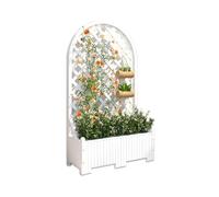 Jardinière brise-vue avec treillis - Jardinière ronde en bois robuste pour plantes grimpantes et fleurs - Protection contre la corrosion et résistant aux intempéries pour l'extérieur