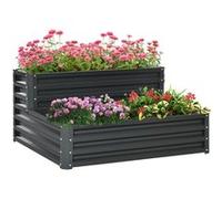Outsunny Carré Potager de Jardin jardinière en Acier galvanisé lit de Jardin surélevé Fond Ouvert 2 étages pour Herbes légumes Fruits Fleurs 120 x 101 x 58 cm Gris foncé