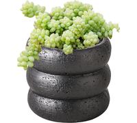 Jardinière de 13cm de diamètre, jardinière en ciment avec trous de drainage, jardinière pour l'intérieur et l'extérieur, fond antidérapant (noir)