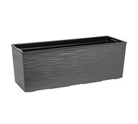 Jardinière de balcon avec réservoir d'eau en plastique aspect rotin Anthracite Avec support métallique flexible Dimensions 56 x 18,5 x 19,5 cm
